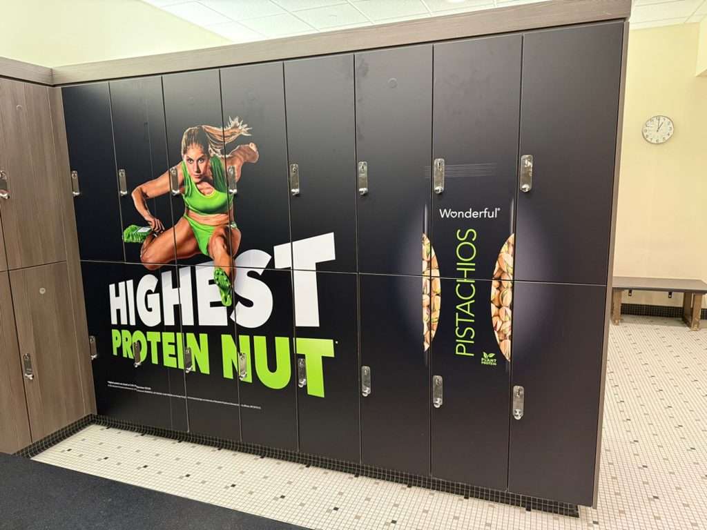 branded vinyl wrapped lockers with branded graphics for pistachios